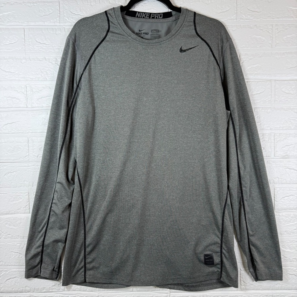 Nike Pro Dri-Fit Fitted Long Sleeve Gym Compression Top Heather Gray Gorpcore